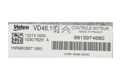 PSA / Stellantis ECU VALEO VD46.1 V29076261A CMM VD469806671980 / SEE (0000369922)